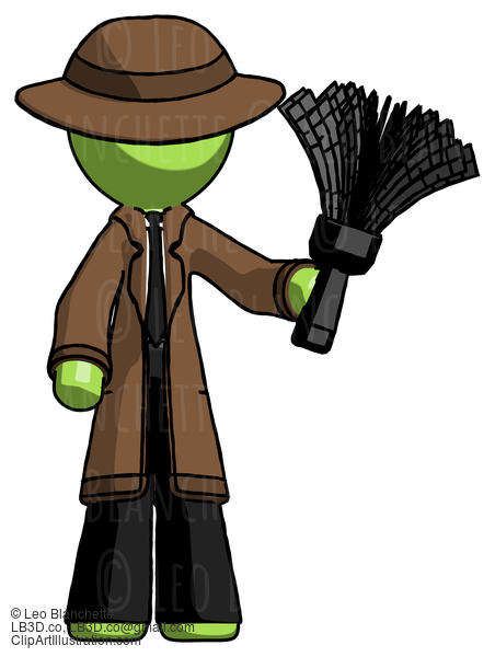 Green Detective Man Holding Feather Duster Facing Forward #2018