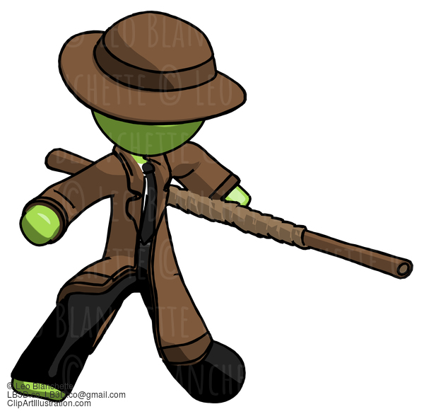 Green Detective Man Bo Staff Action Hero Kung Fu Pose #2019