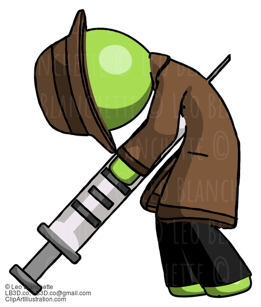 Green Detective Man Lethal Injection, Impaled On Syringe #2024