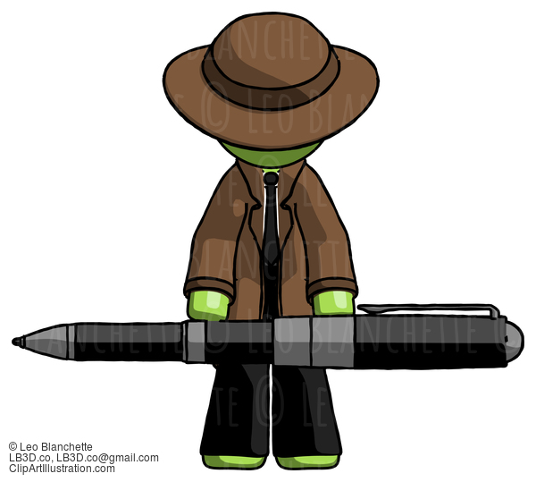 Green Detective Man Weightlifting A Giant Pen #2027