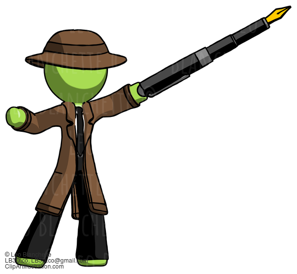 Green Detective Man Pen Is Mightier Than The Sword Calligraphy Pose #2028