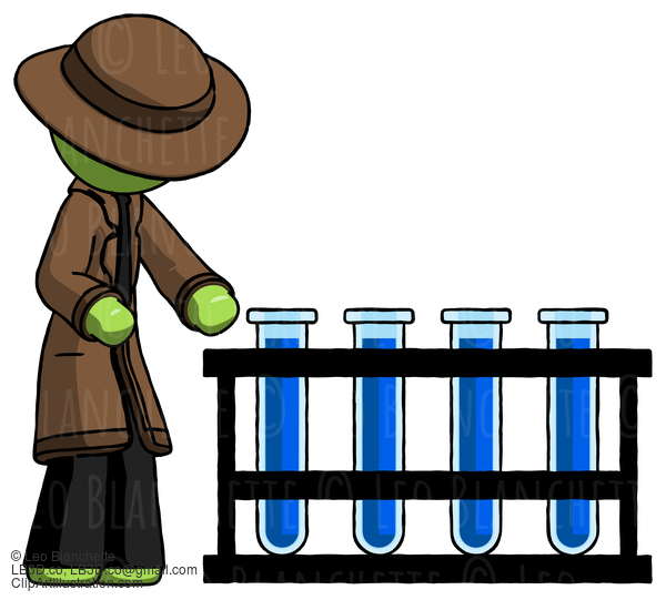 Green Detective Man Using Test Tubes Or Vials On Rack #2032