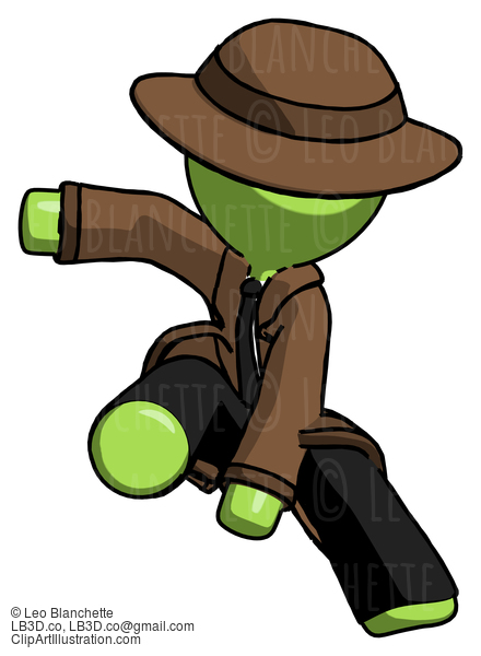 Green Detective Man Action Hero Jump Pose #2035