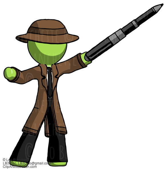 Green Detective Man Demonstrating That Indeed The Pen Is Mightier #2037