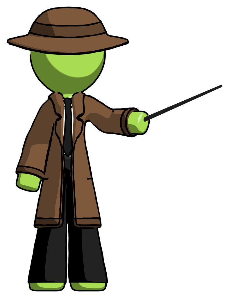 Green Detective Man Teacher or conductor with stick or baton directing