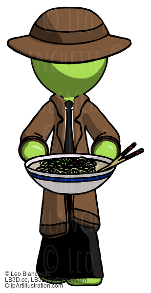 Green Detective Man Serving Or Presenting Noodles #2046