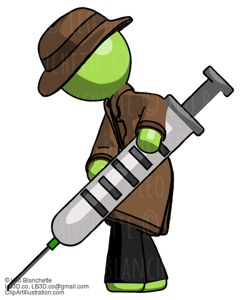 Green Detective Man Using Syringe Giving Injection #2047