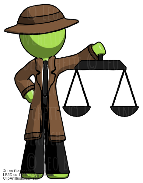 Green Detective Man Holding Scales Of Justice #2048