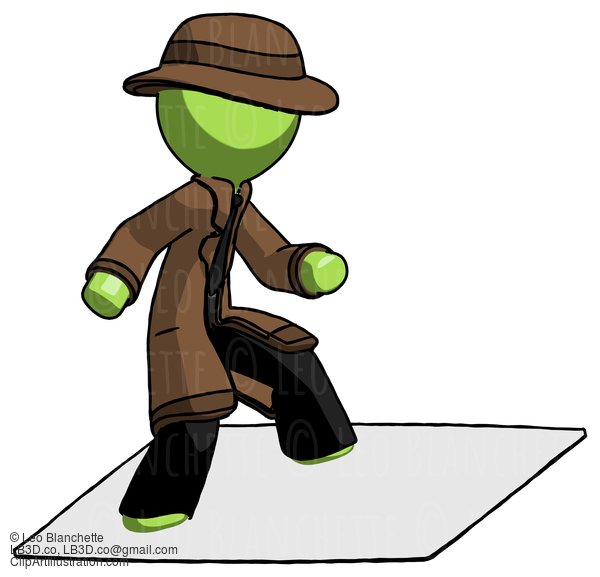 Green Detective Man On Postage Envelope Surfing #2055