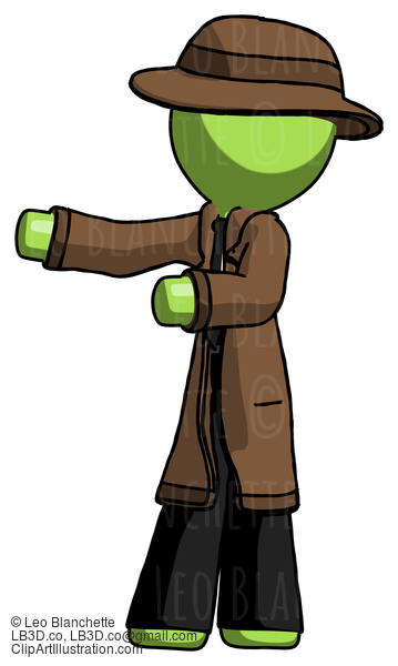 Green Detective Man Presenting Something To His Right #2058