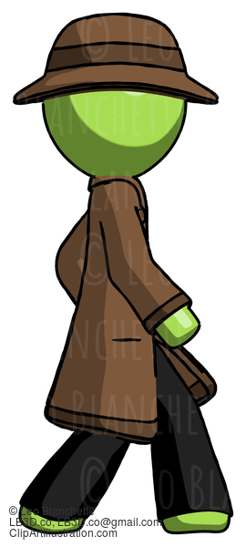 Green Detective Man Walking Right Side View #2061