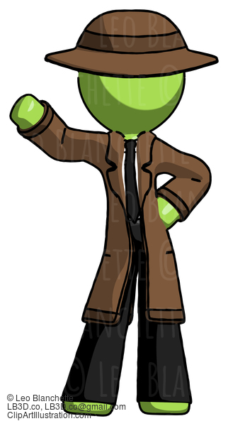 Green Detective Man Waving Right Arm With Hand On Hip #2068