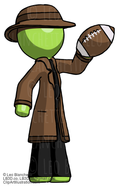 Green Detective Man Holding Football Up #2070