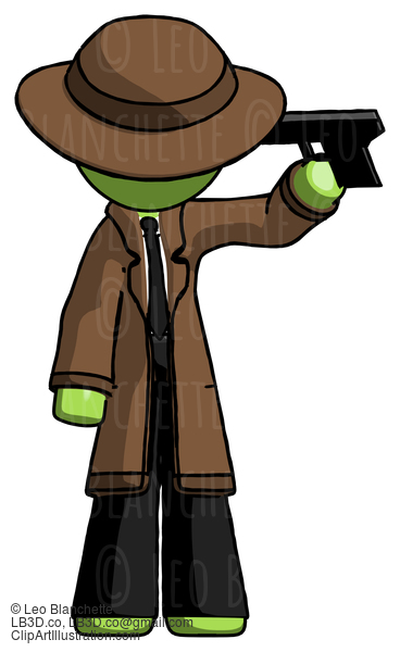 Green Detective Man Suicide Gun Pose #2073