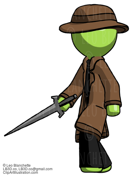 Green Detective Man With Sword Walking Confidently #2074