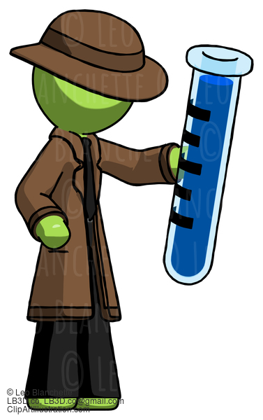 Green Detective Man Holding Large Test Tube #2077