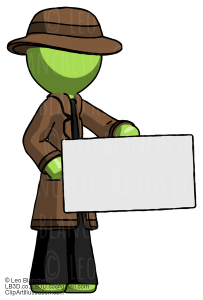 Green Detective Man Presenting Large Envelope #2085