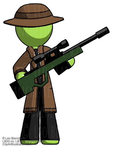 Green Detective Man Holding Sniper Rifle Gun #2087