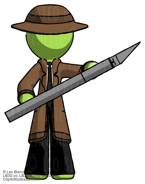 Green Detective Man Holding Large Scalpel #2096