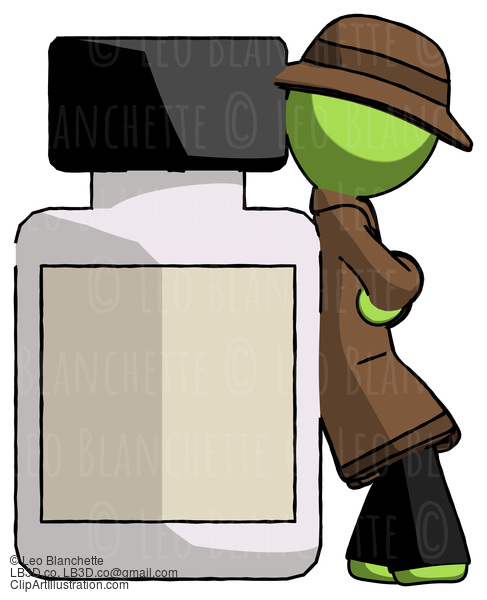 Green Detective Man Leaning Against Large Medicine Bottle #2098