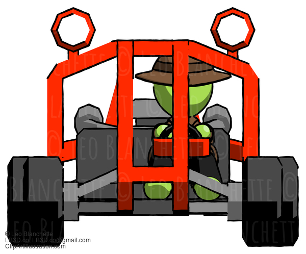 Green Detective Man Riding Sports Buggy Front View #2099