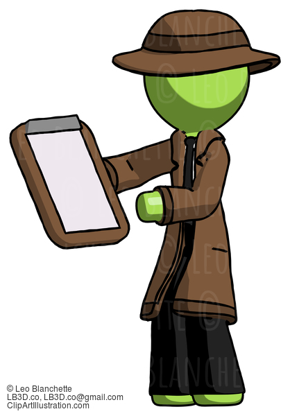 Green Detective Man Reviewing Stuff On Clipboard #2103