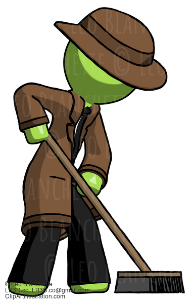 Green Detective Man Cleaning Services Janitor Sweeping Side View #2107