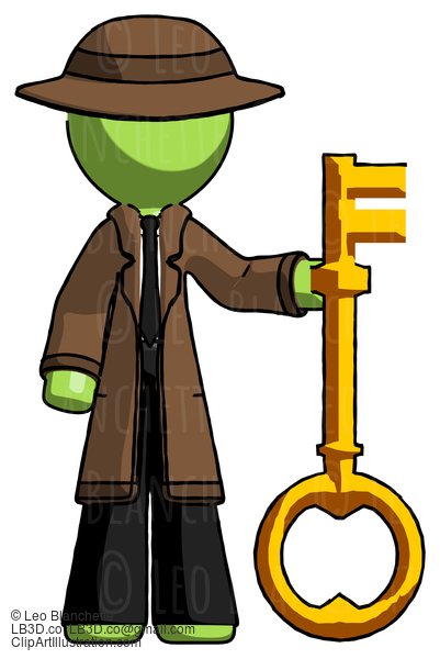 Green Detective Man Holding Key Made Of Gold #2109