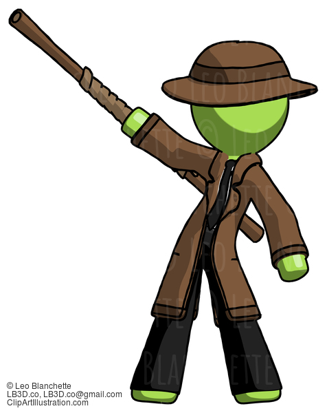 Green Detective Man Bo Staff Pointing Up Pose #2116