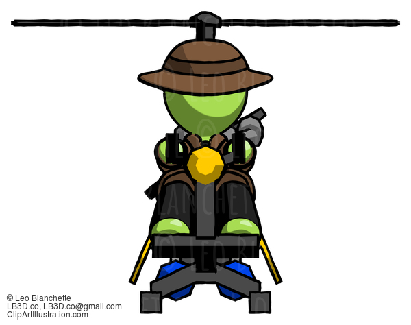 Green Detective Man Flying In Gyrocopter Front View #2118