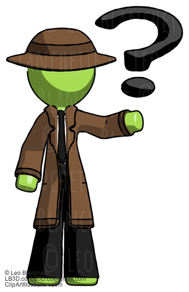 Green Detective Man Holding Question Mark To Right #2119