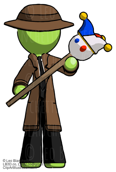 Green Detective Man Holding Jester Diagonally #2120