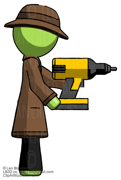 Green Detective Man Using Drill Drilling Something On Right Side #2122