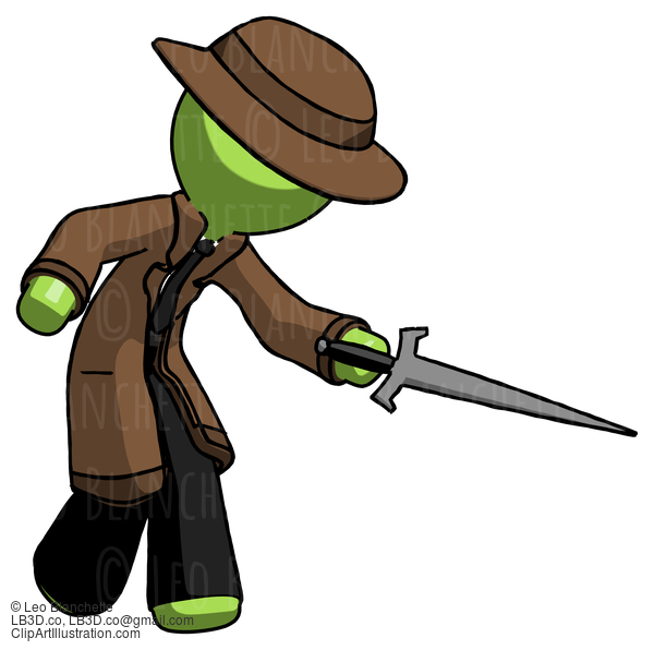 Green Detective Man Sword Pose Stabbing Or Jabbing #2125