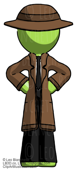 Green Detective Man Hands On Hips #2136