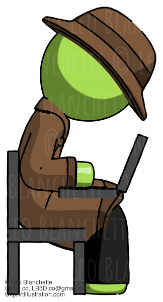 Green Detective Man Using Laptop Computer While Sitting In Chair View From Side #2138