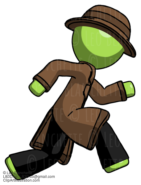 Green Detective Man Running Fast Right #2139