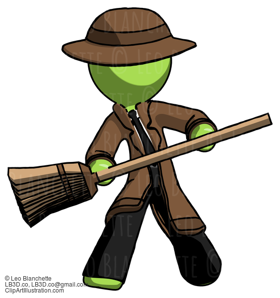 Green Detective Man Broom Fighter Defense Pose #2140