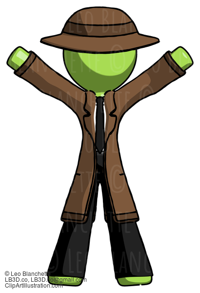 Green Detective Man Surprise Pose, Arms And Legs Out #2142