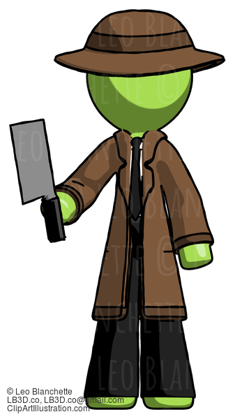 Green Detective Man Holding Meat Cleaver #2143