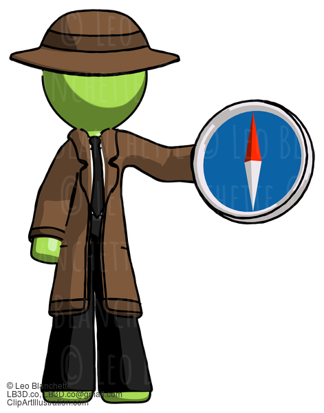 Green Detective Man Holding A Large Compass #2151