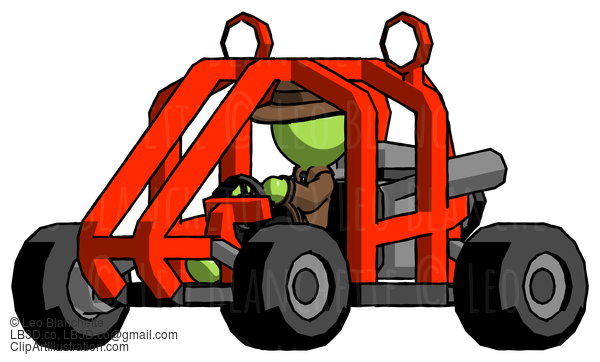 Green Detective Man Riding Sports Buggy Side Angle View #2153