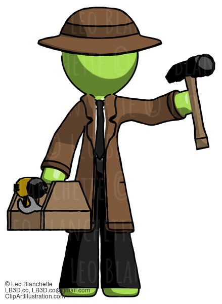 Green Detective Man Holding Tools And Toolchest Ready To Work #2158