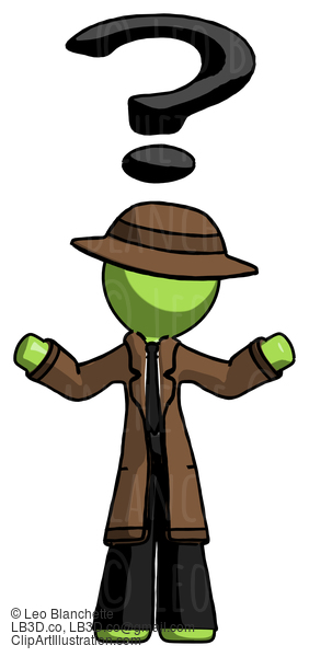 Green Detective Man With Question Mark Above Head, Confused #2160