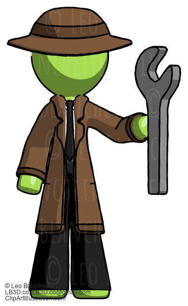 Green Detective Man Holding Wrench Ready To Repair Or Work #2164