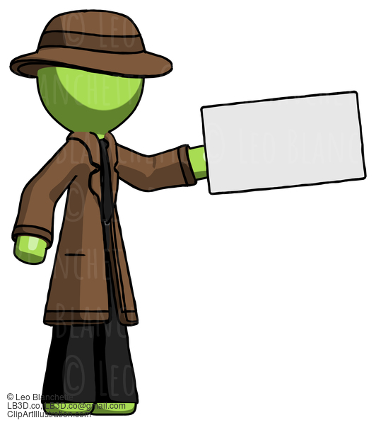 Green Detective Man Holding Large Envelope #2165