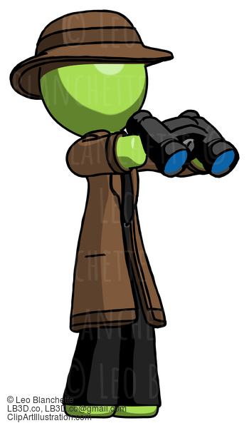 Green Detective Man Holding Binoculars Ready To Look Right #2166