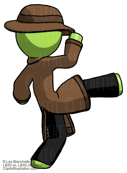 Green Detective Man Kick Pose #2168