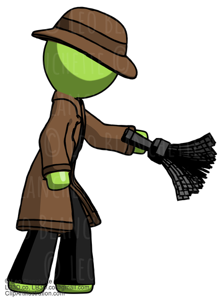 Green Detective Man Dusting With Feather Duster Downwards #2178