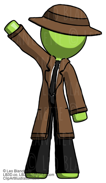 Green Detective Man Waving Emphatically With Right Arm #2181